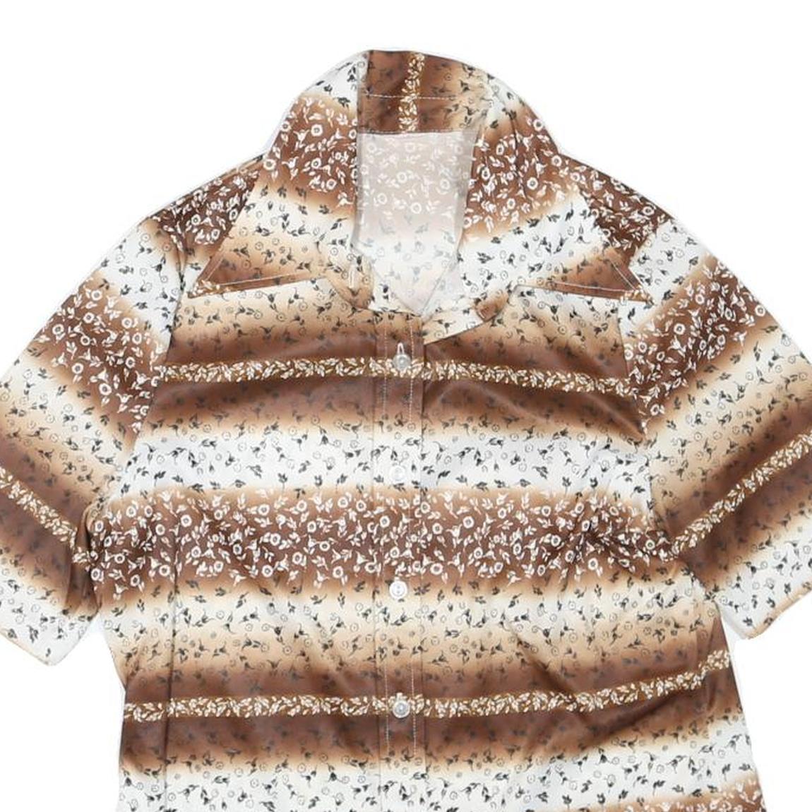 Womens Brown & Cream Floral Printed Shirt Short Sleeve Collared S Relaxed Fit