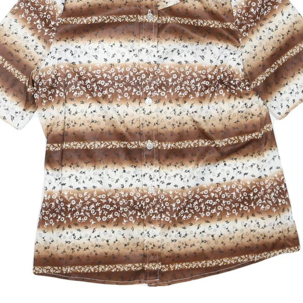 Womens Brown & Cream Floral Printed Shirt Short Sleeve Collared S Relaxed Fit