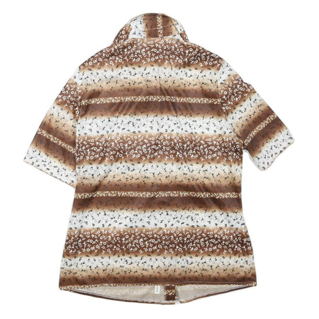 Womens Brown & Cream Floral Printed Shirt Short Sleeve Collared S Relaxed Fit