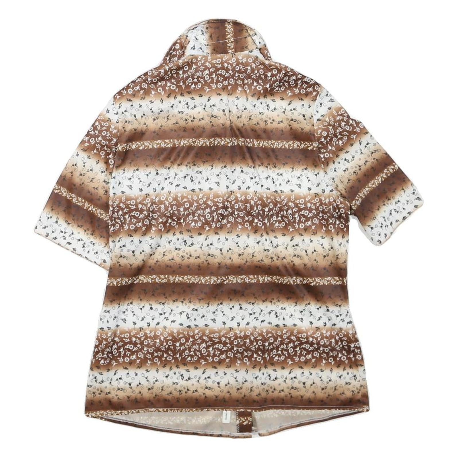 Womens Brown & Cream Floral Printed Shirt Short Sleeve Collared S Relaxed Fit