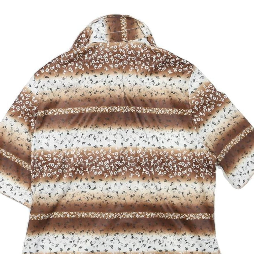 Womens Brown & Cream Floral Printed Shirt Short Sleeve Collared S Relaxed Fit