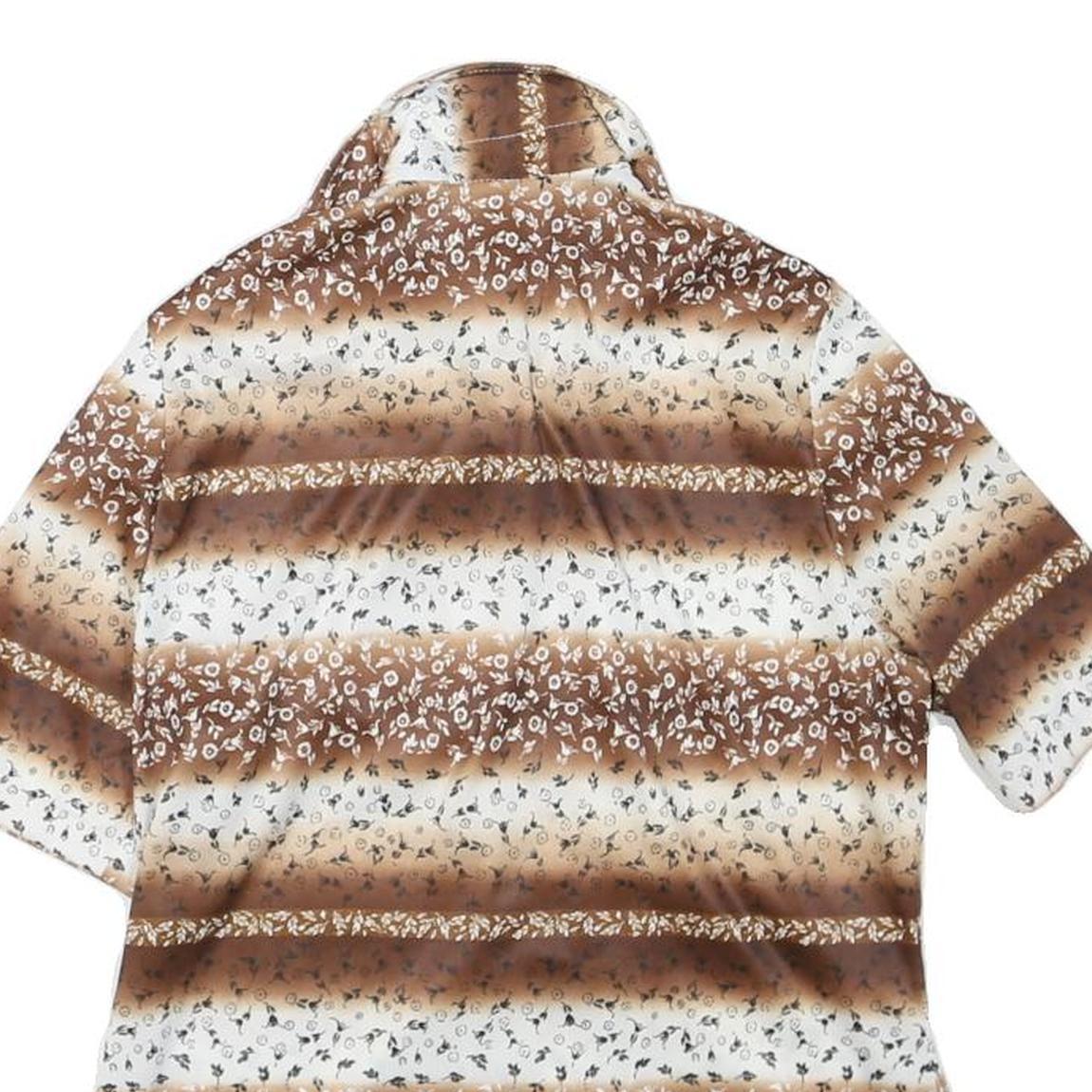 Womens Brown & Cream Floral Printed Shirt Short Sleeve Collared S Relaxed Fit