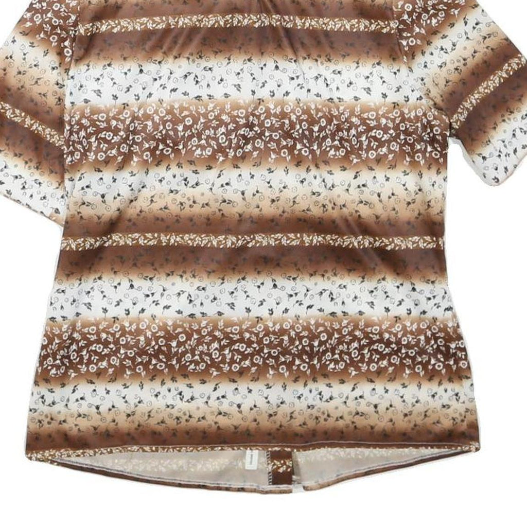 Womens Brown & Cream Floral Printed Shirt Short Sleeve Collared S Relaxed Fit