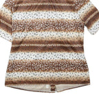 Womens Brown & Cream Floral Printed Shirt Short Sleeve Collared S Relaxed Fit