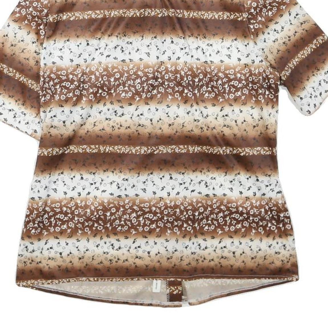 Womens Brown & Cream Floral Printed Shirt Short Sleeve Collared S Relaxed Fit