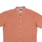 TOMMY HILFIGER Mens Orange Check Shirt XL Cotton Blend Casual Short Sleeve