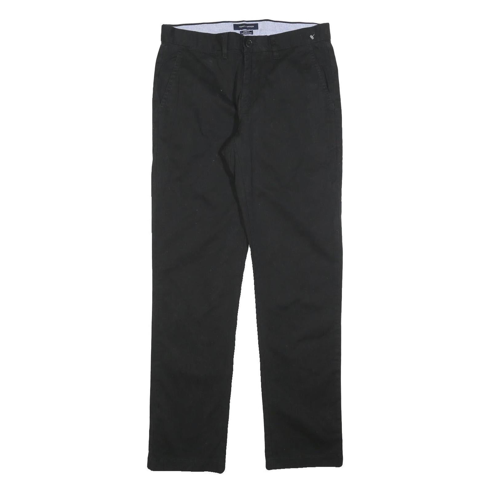 TOMMY HILFIGER Mens Cotton Blend Black Slim Straight Trousers W30 L32 Classic