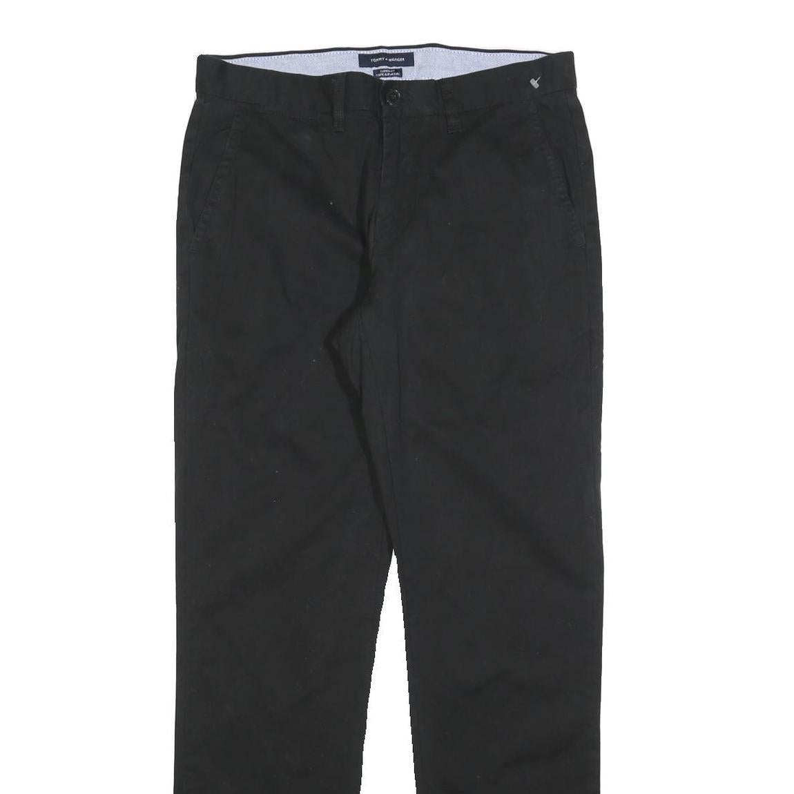 TOMMY HILFIGER Mens Cotton Blend Black Slim Straight Trousers W30 L32 Classic
