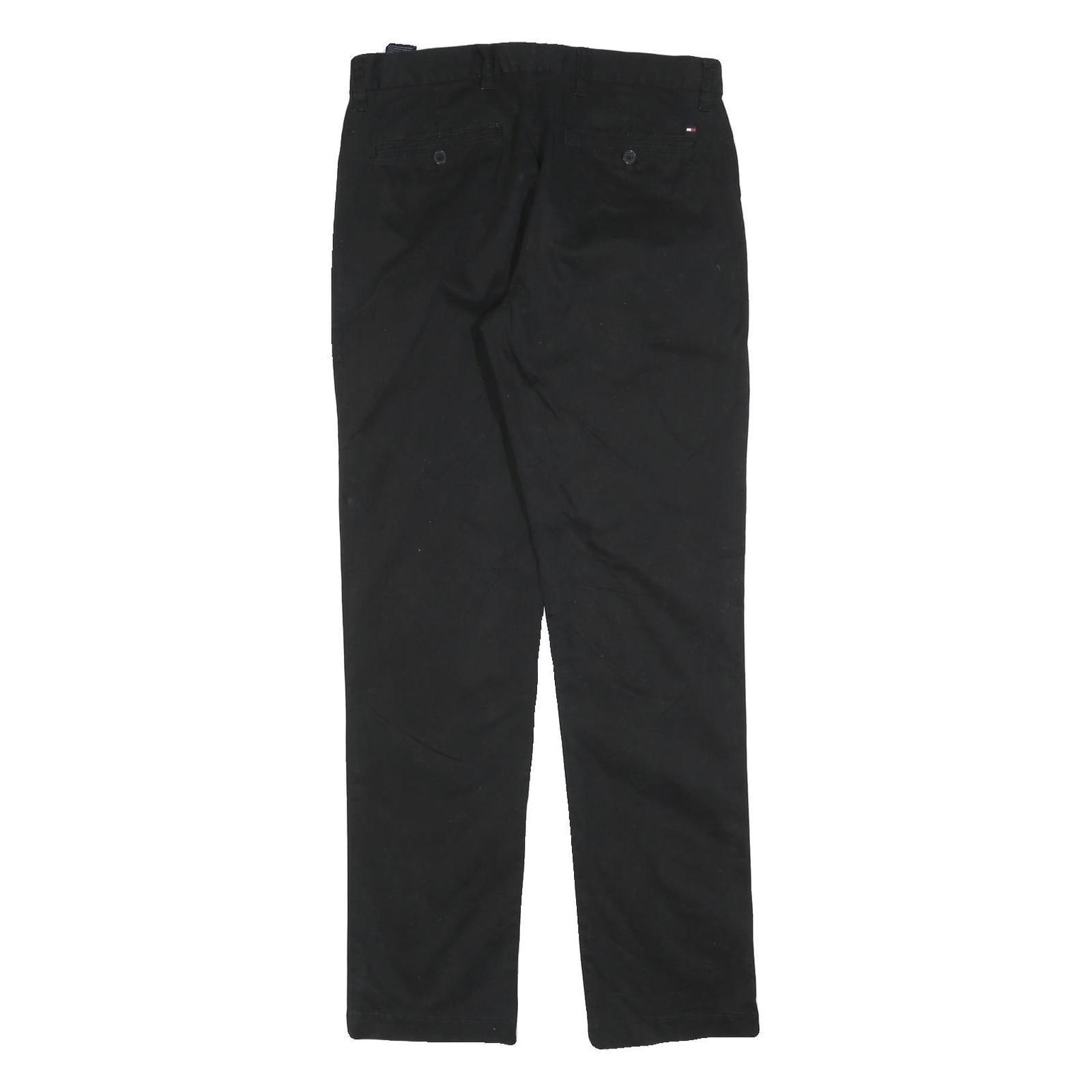 TOMMY HILFIGER Mens Cotton Blend Black Slim Straight Trousers W30 L32 Classic