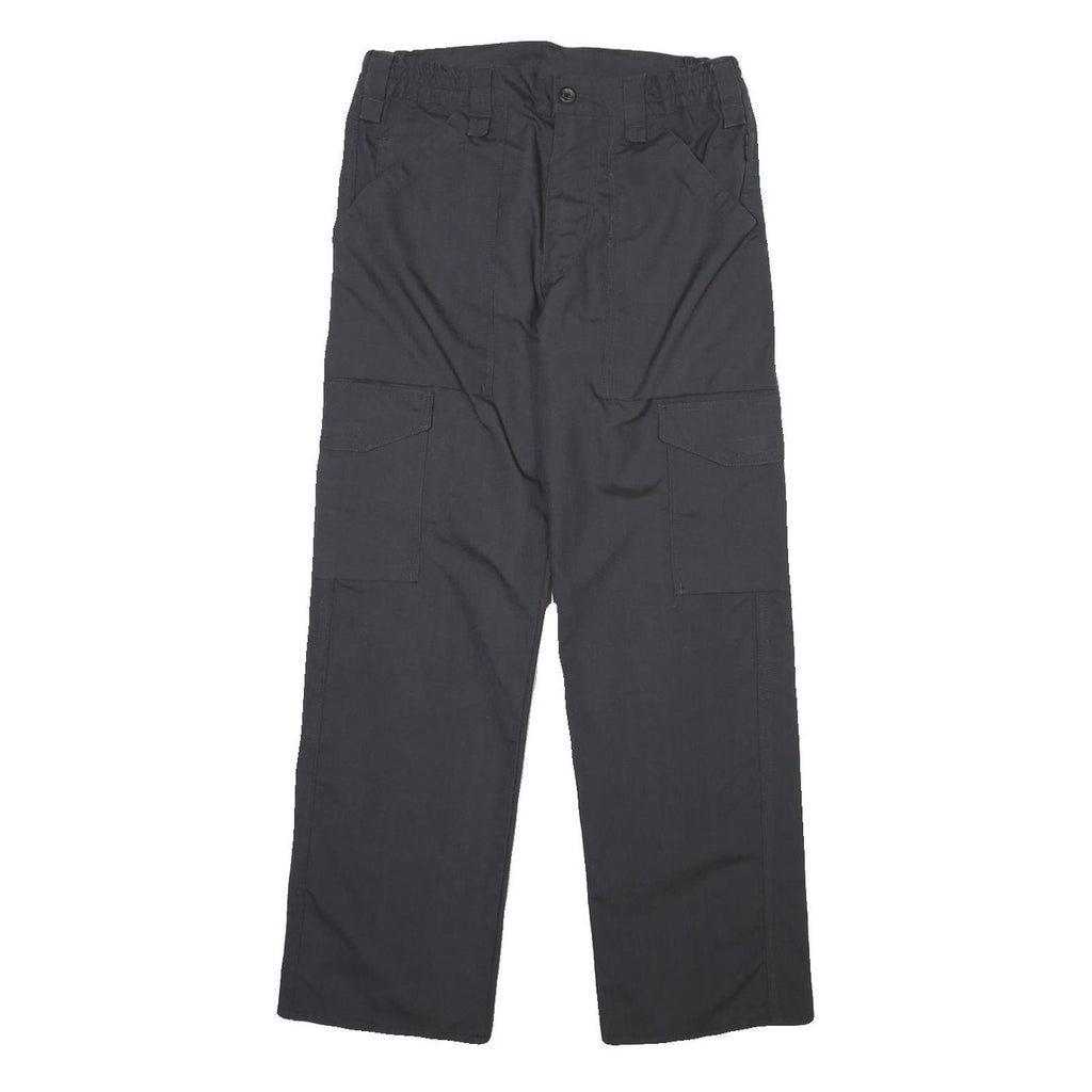 Mens Cotton Blend Black Regular Fit Cargo Trousers W30 L30 Button Closure