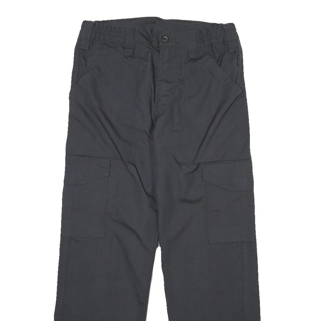 Mens Cotton Blend Black Regular Fit Cargo Trousers W30 L30 Button Closure