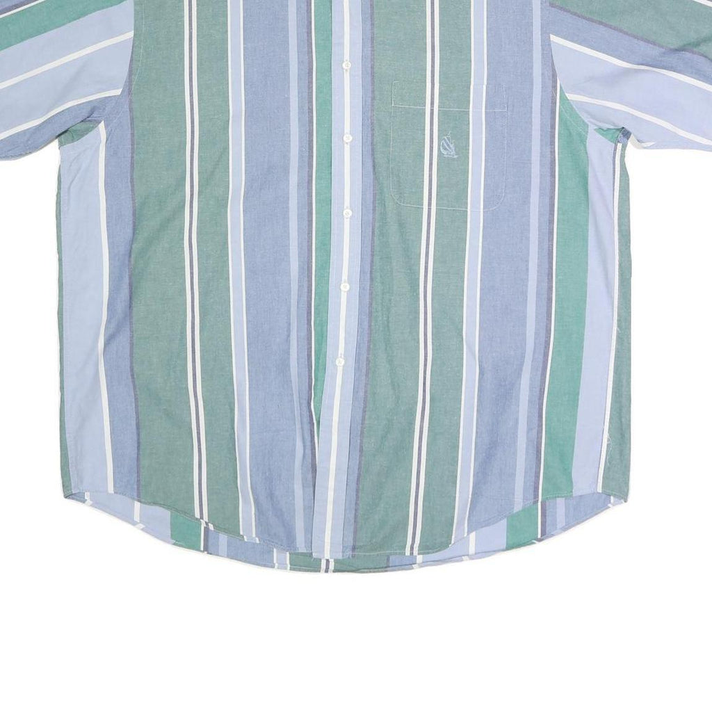 NAUTICA Mens Blue & Green Striped Cotton Shirt XL Button Down Casual Summer