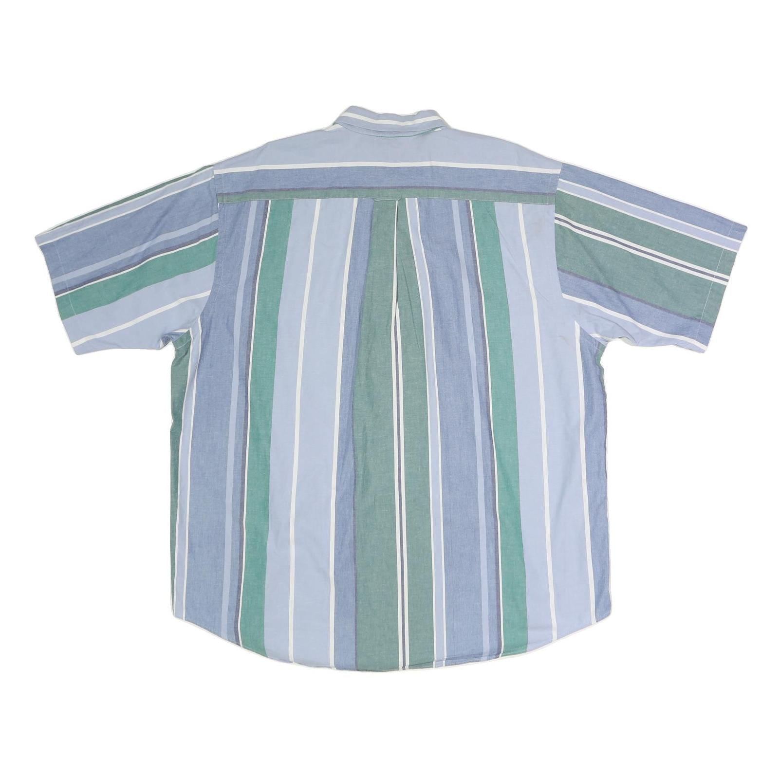 NAUTICA Mens Blue & Green Striped Cotton Shirt XL Button Down Casual Summer