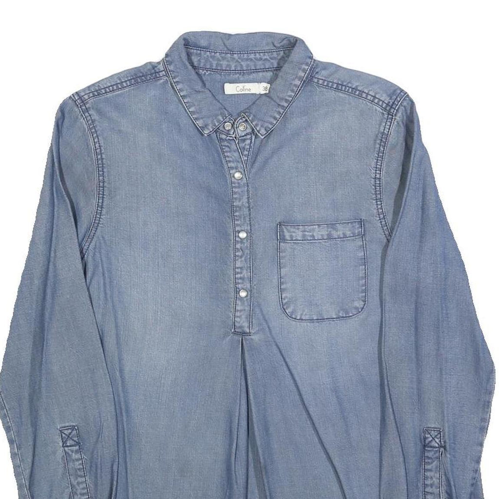 COLLINE Womens Blue Denim Shirt Long Sleeve Collared S Casual Button Front