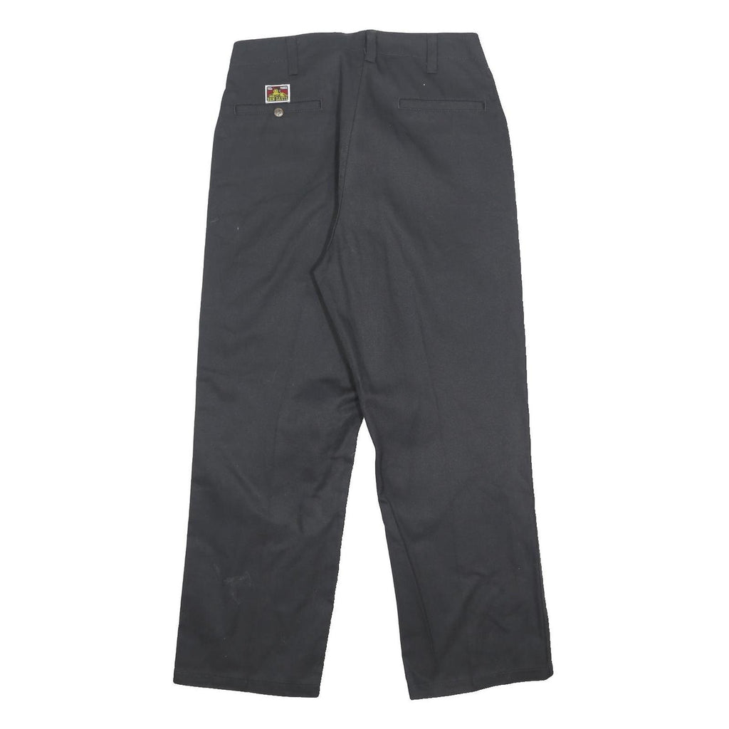 BEN DAVIS Mens Cotton Blend Black Relaxed Straight W36 L30 Workwear Trousers Zip
