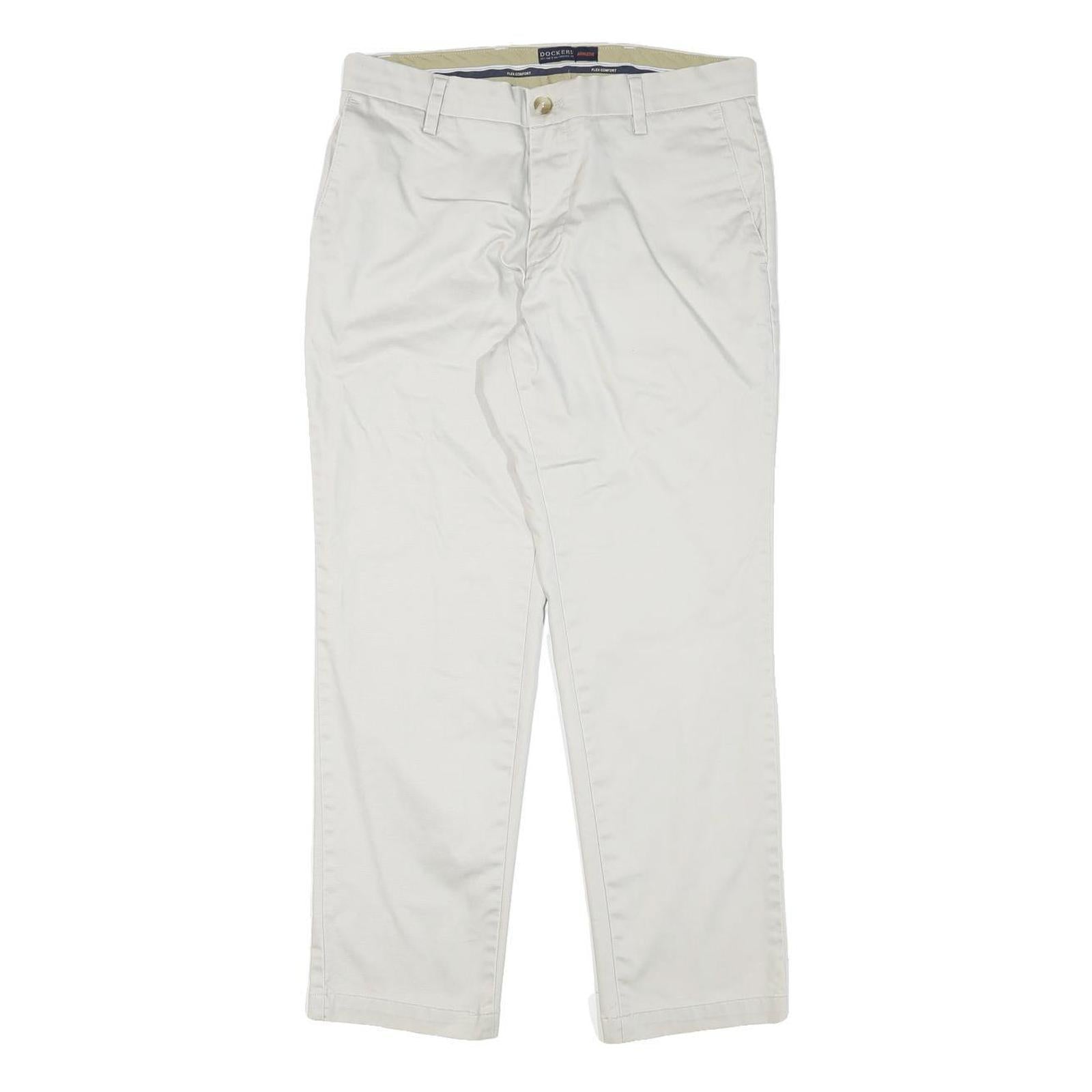 DOCKERS Mens Cotton Blend Beige Regular Fit Straight Leg Trousers W30 L28 Zip