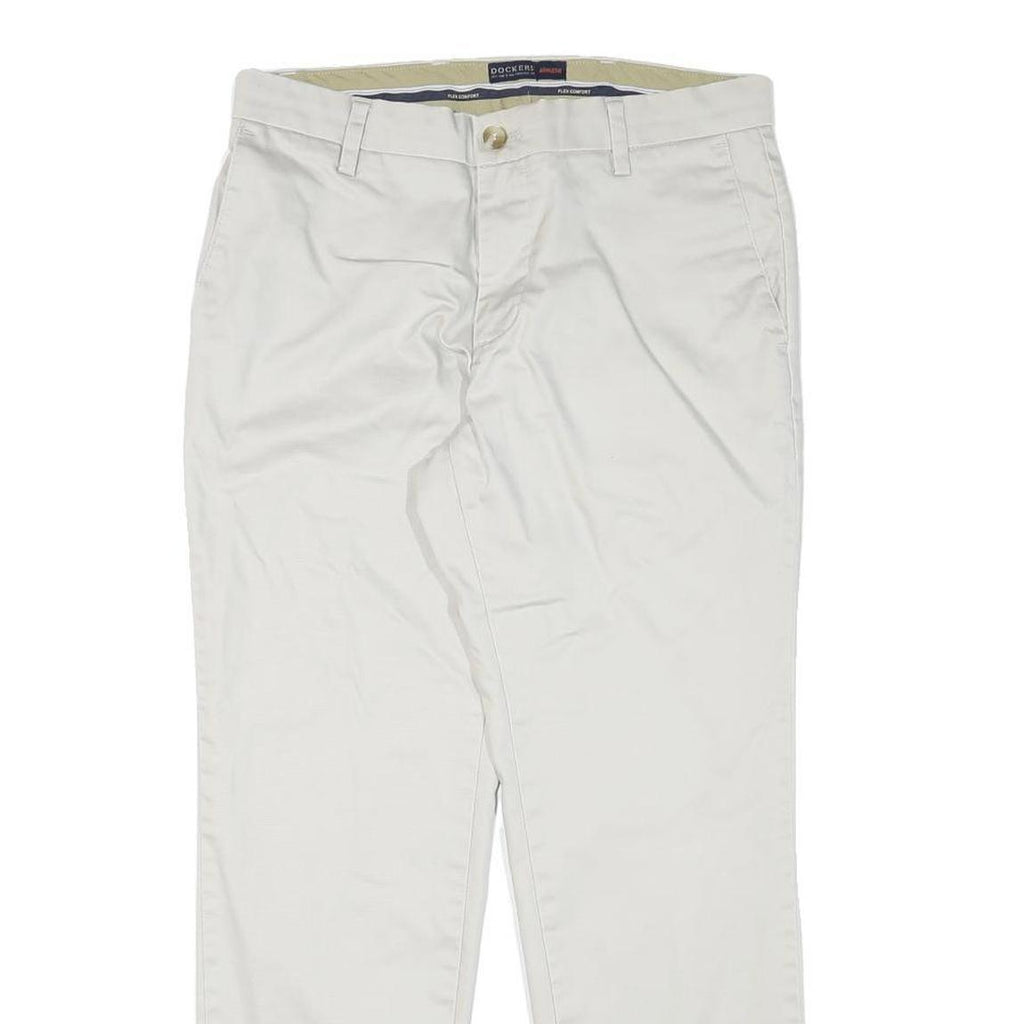 DOCKERS Mens Cotton Blend Beige Regular Fit Straight Leg Trousers W30 L28 Zip