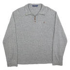 POLO RALPH LAUREN Mens Grey Cotton Blend Plain Half Zip Jumper L Casual Knitwear