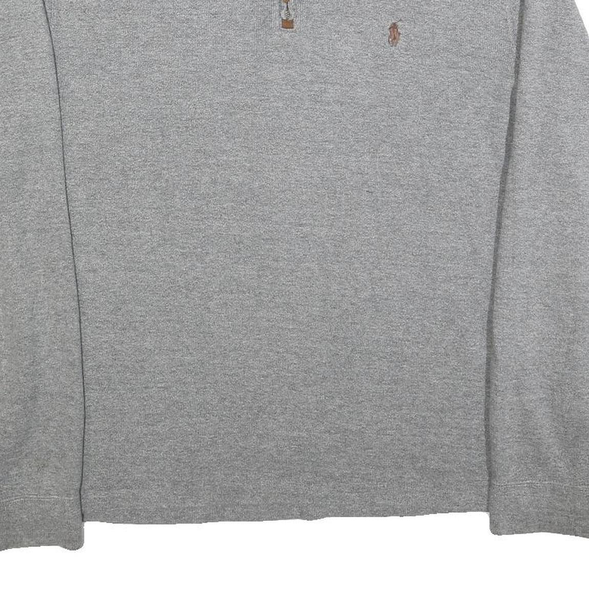 POLO RALPH LAUREN Mens Grey Cotton Blend Plain Half Zip Jumper L Casual Knitwear