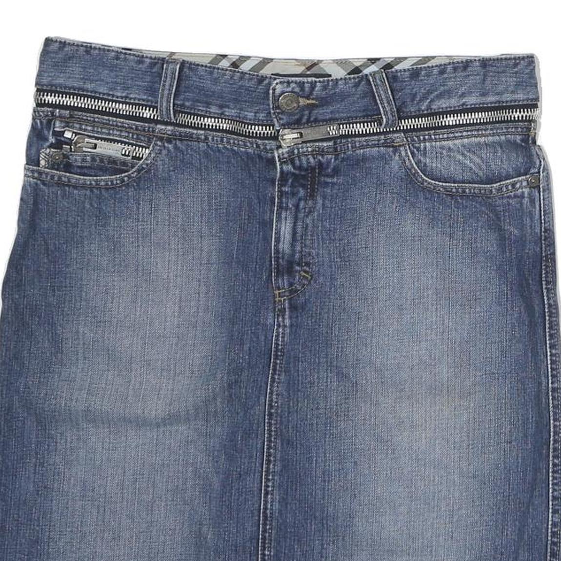 BURBERRY Womens Blue Denim Mini Cotton Skirt UK 8 Zip Pockets Casual