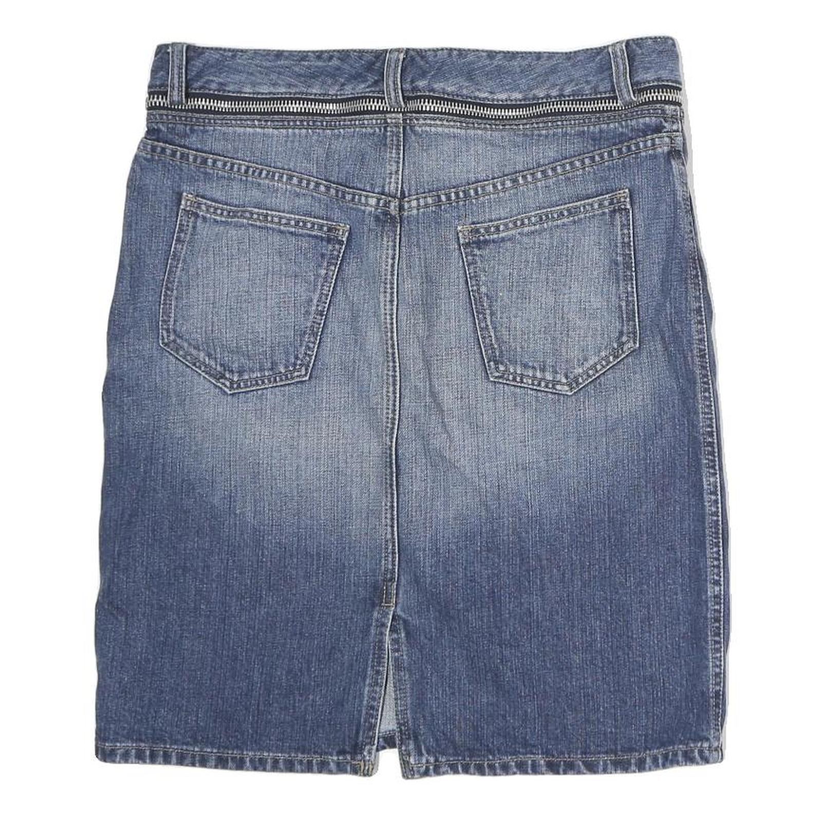 BURBERRY Womens Blue Denim Mini Cotton Skirt UK 8 Zip Pockets Casual