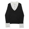 ANN TAYLOR LOFT Womens Black Knit Jumper V-Neck Wool Blend L Layered Style
