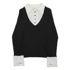 ANN TAYLOR LOFT Womens Black Knit Jumper V-Neck Wool Blend L Layered Style