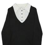 ANN TAYLOR LOFT Womens Black Knit Jumper V-Neck Wool Blend L Layered Style