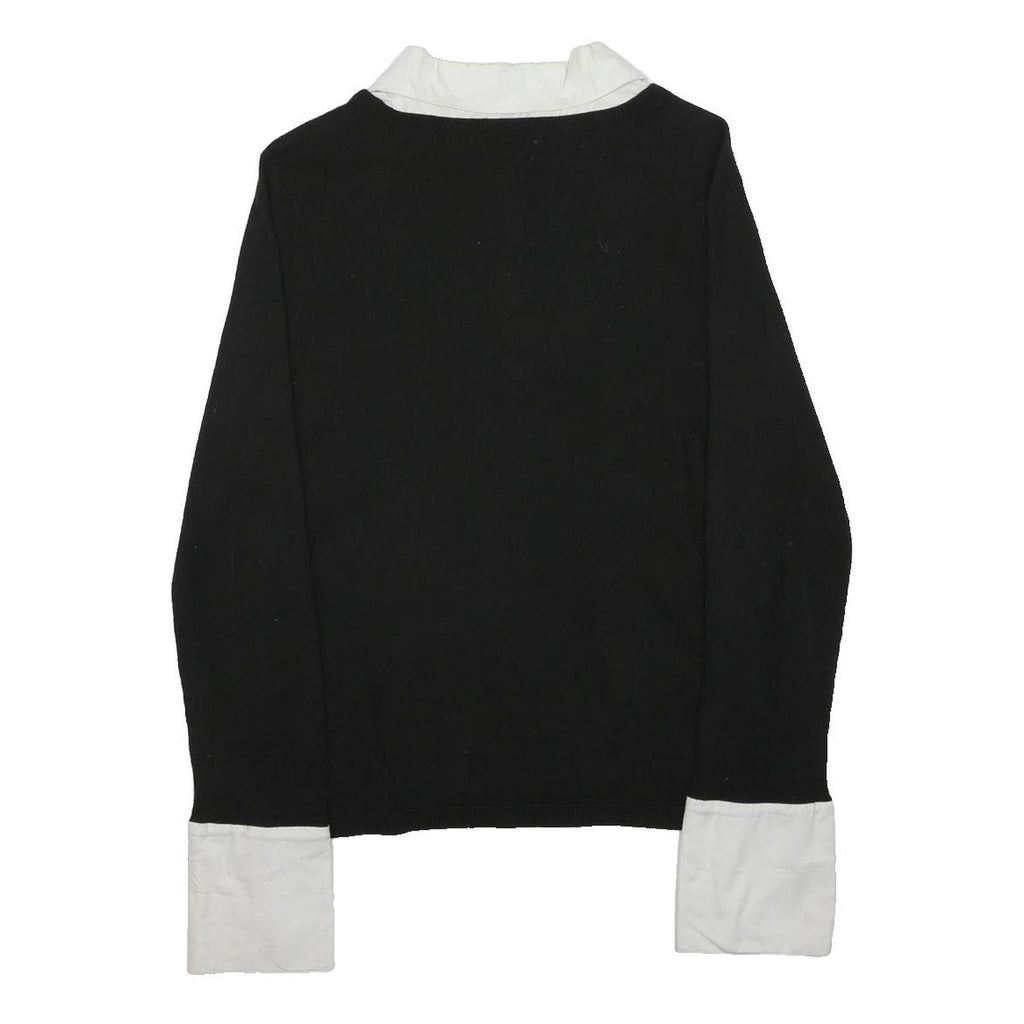 ANN TAYLOR LOFT Womens Black Knit Jumper V-Neck Wool Blend L Layered Style