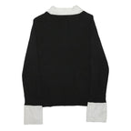 ANN TAYLOR LOFT Womens Black Knit Jumper V-Neck Wool Blend L Layered Style