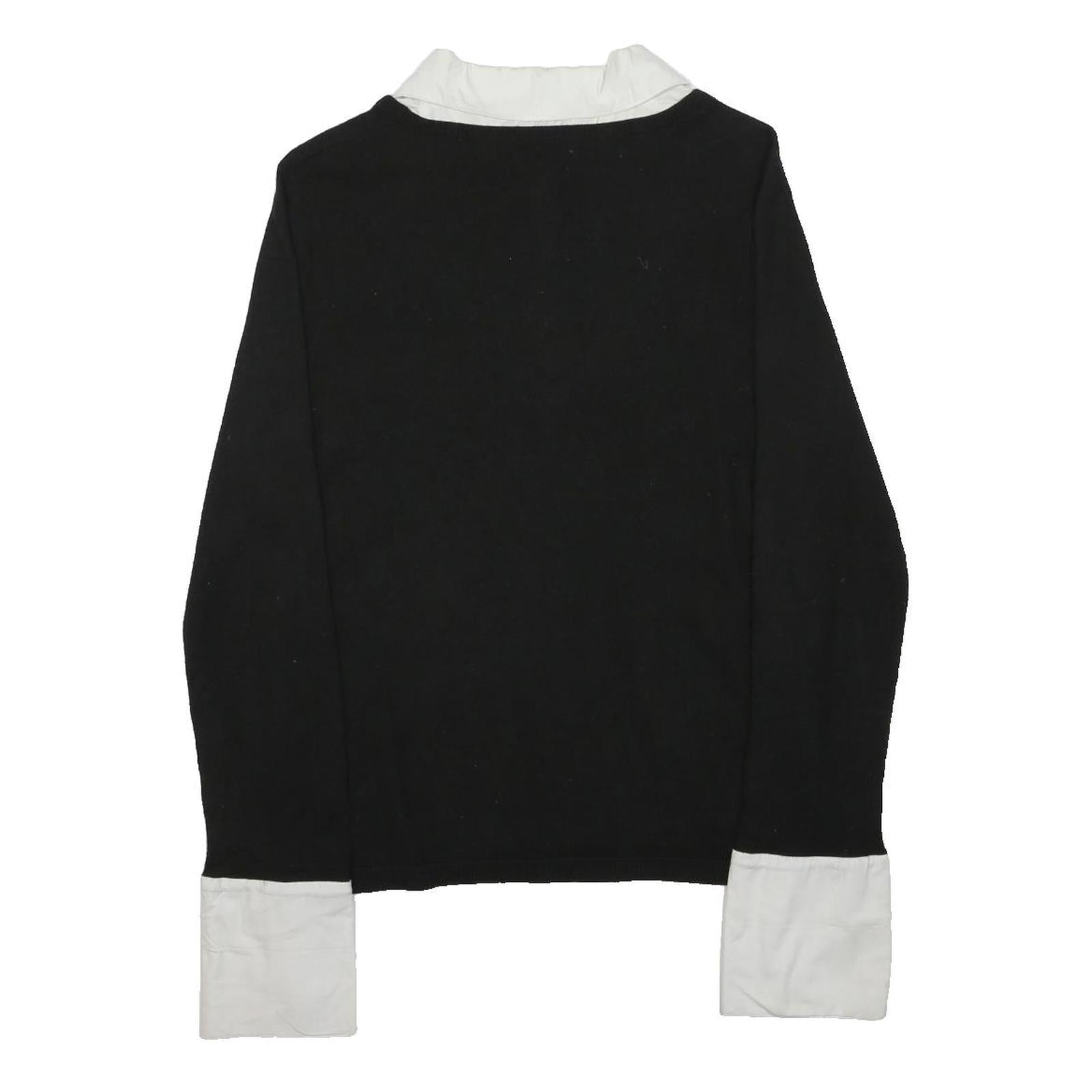 ANN TAYLOR LOFT Womens Black Knit Jumper V-Neck Wool Blend L Layered Style