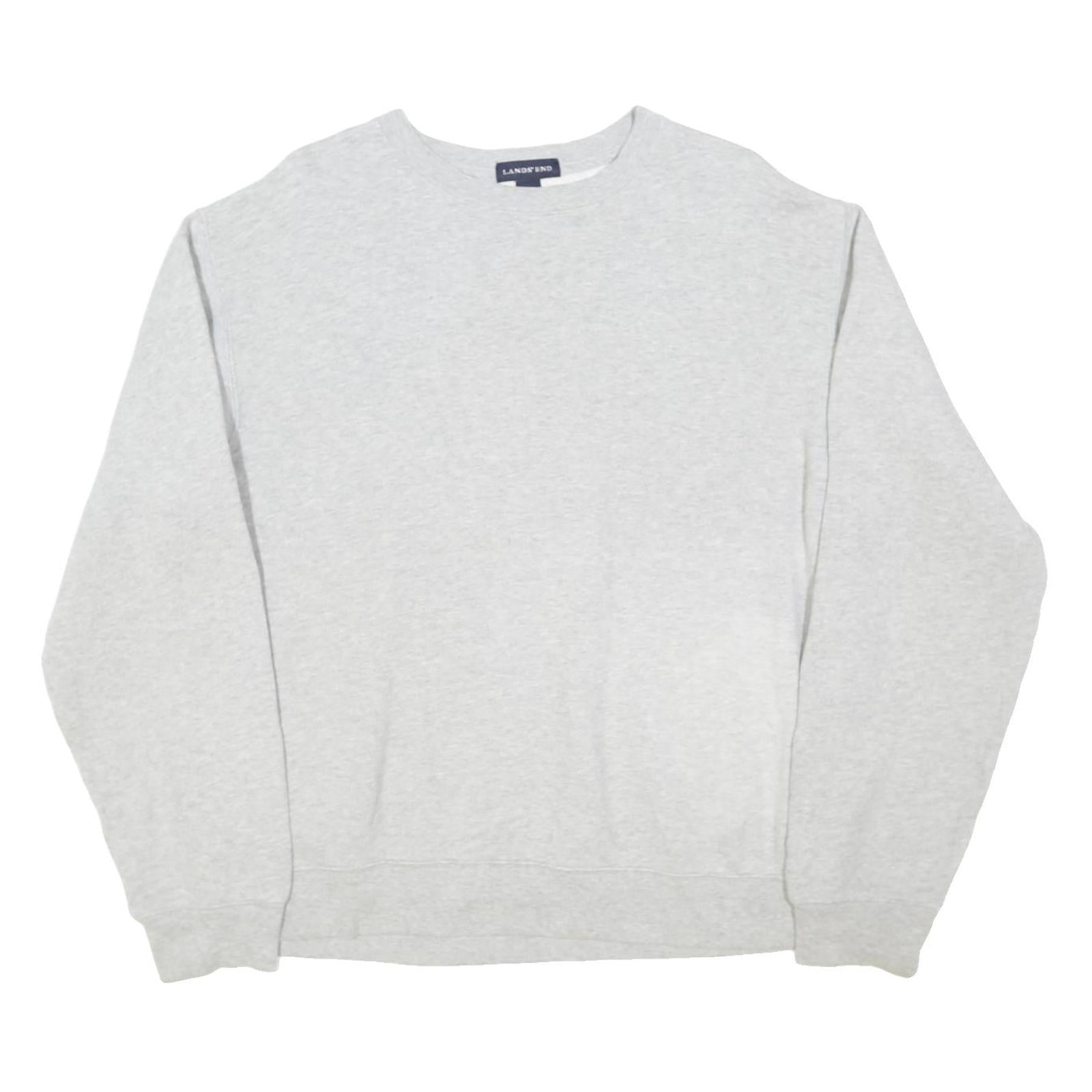 LAND'S END Mens Grey Crew Neck M Cotton Blend Sweatshirt Casual Pullover