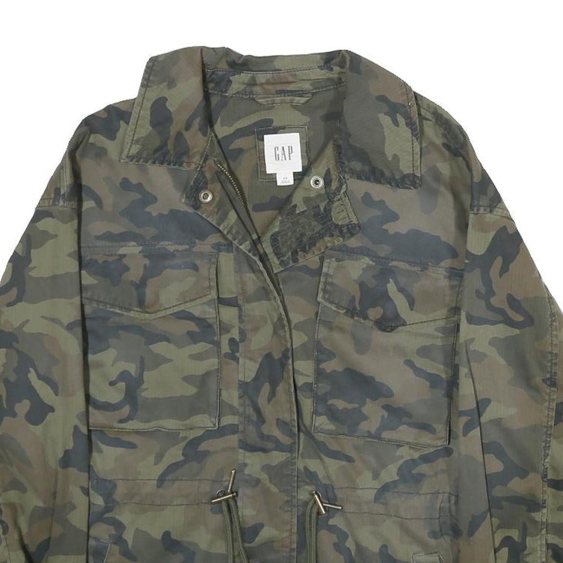 GAP Womens Green Camouflage Cotton Blend Jacket XS Zip Military Style Casual
