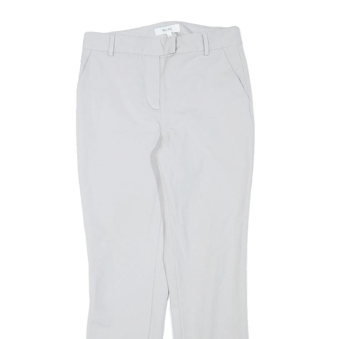 REISS Womens Cotton Blend Light Grey Regular Fit Straight Trousers W27 L27 Smart
