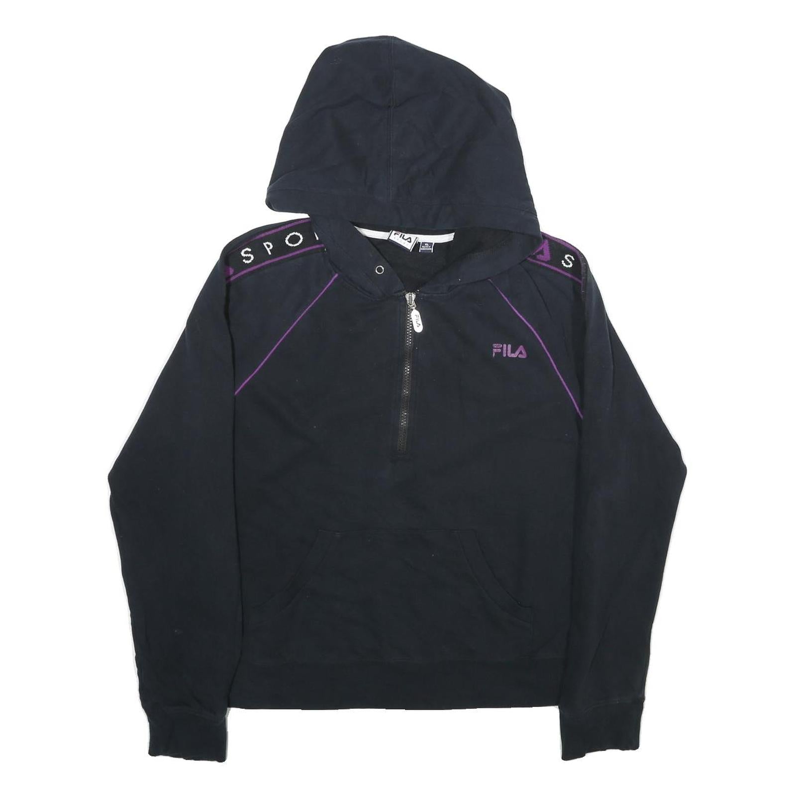FILA Womens Black & Purple Zip Hoodie XL Sport Logo Tracksuit Sweatshirt