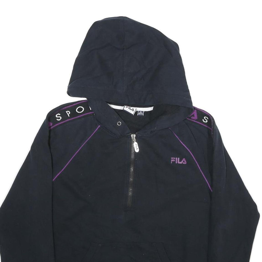 FILA Womens Black & Purple Zip Hoodie XL Sport Logo Tracksuit Sweatshirt