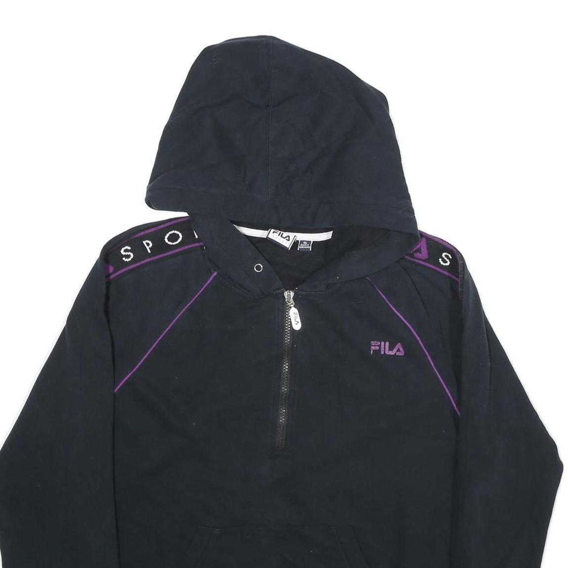 FILA Womens Black & Purple Zip Hoodie XL Sport Logo Tracksuit Sweatshirt