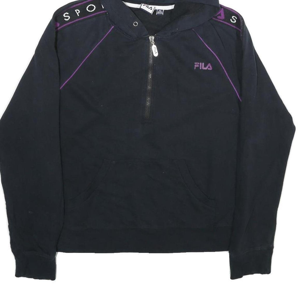 FILA Womens Black & Purple Zip Hoodie XL Sport Logo Tracksuit Sweatshirt