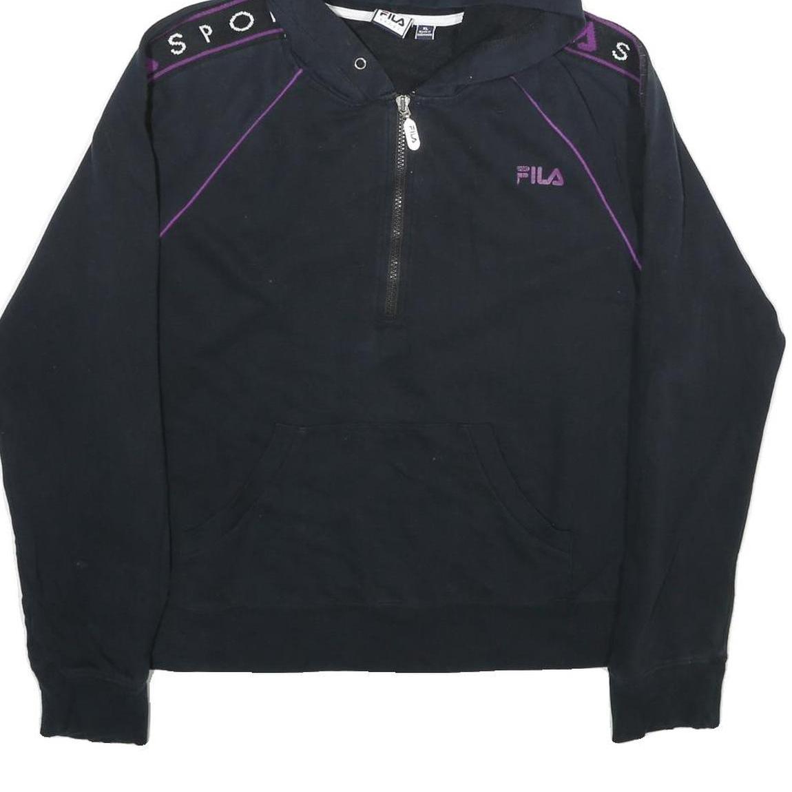 FILA Womens Black & Purple Zip Hoodie XL Sport Logo Tracksuit Sweatshirt