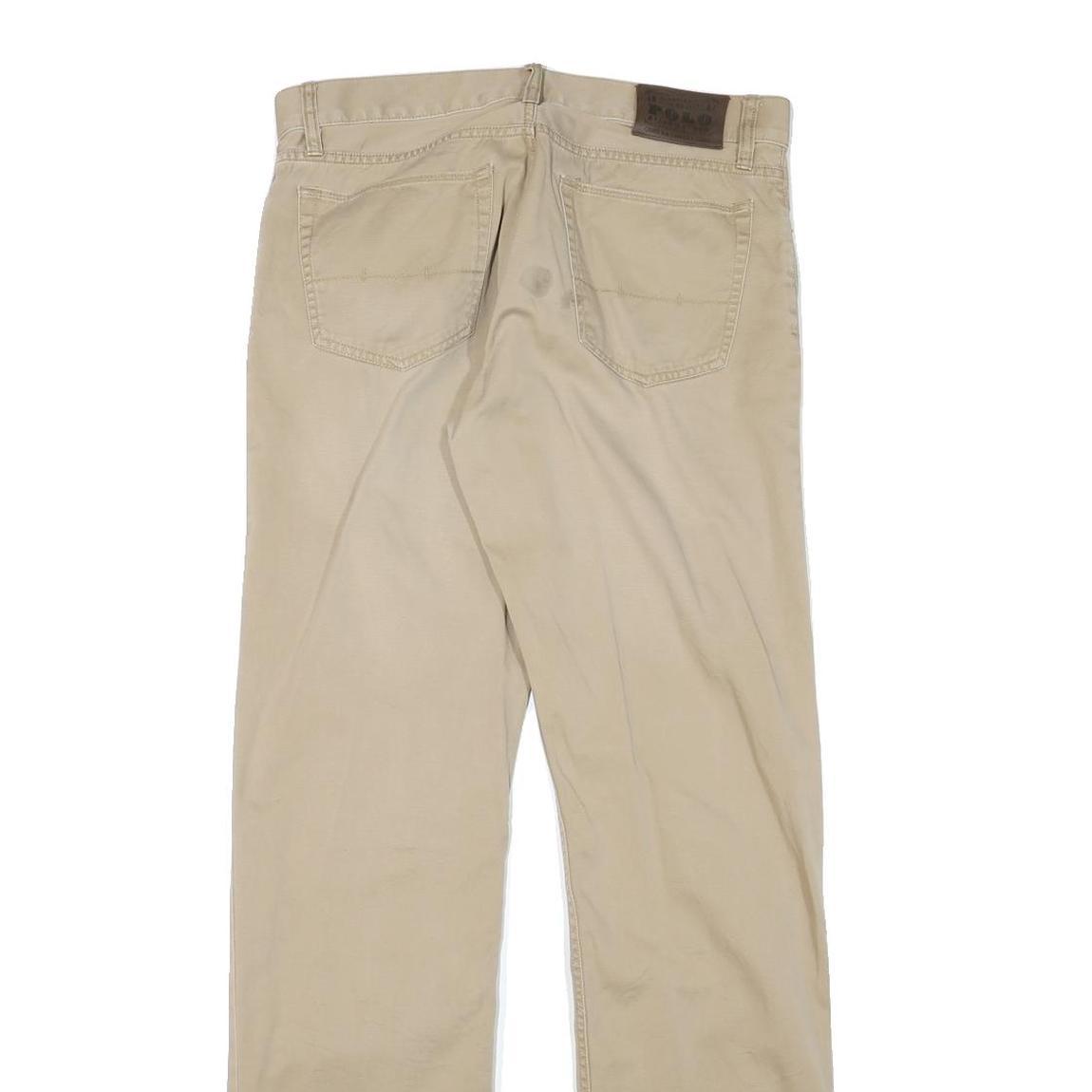 POLO RALPH LAUREN Mens Regular Fit Beige Cotton Blend Trousers W32 L34 Zip
