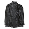 Womens Black Faux Leather Classic Jacket L Woven Plain Stylish Puff Sleeve