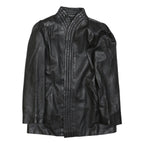 Womens Black Faux Leather Classic Jacket L Woven Plain Stylish Puff Sleeve