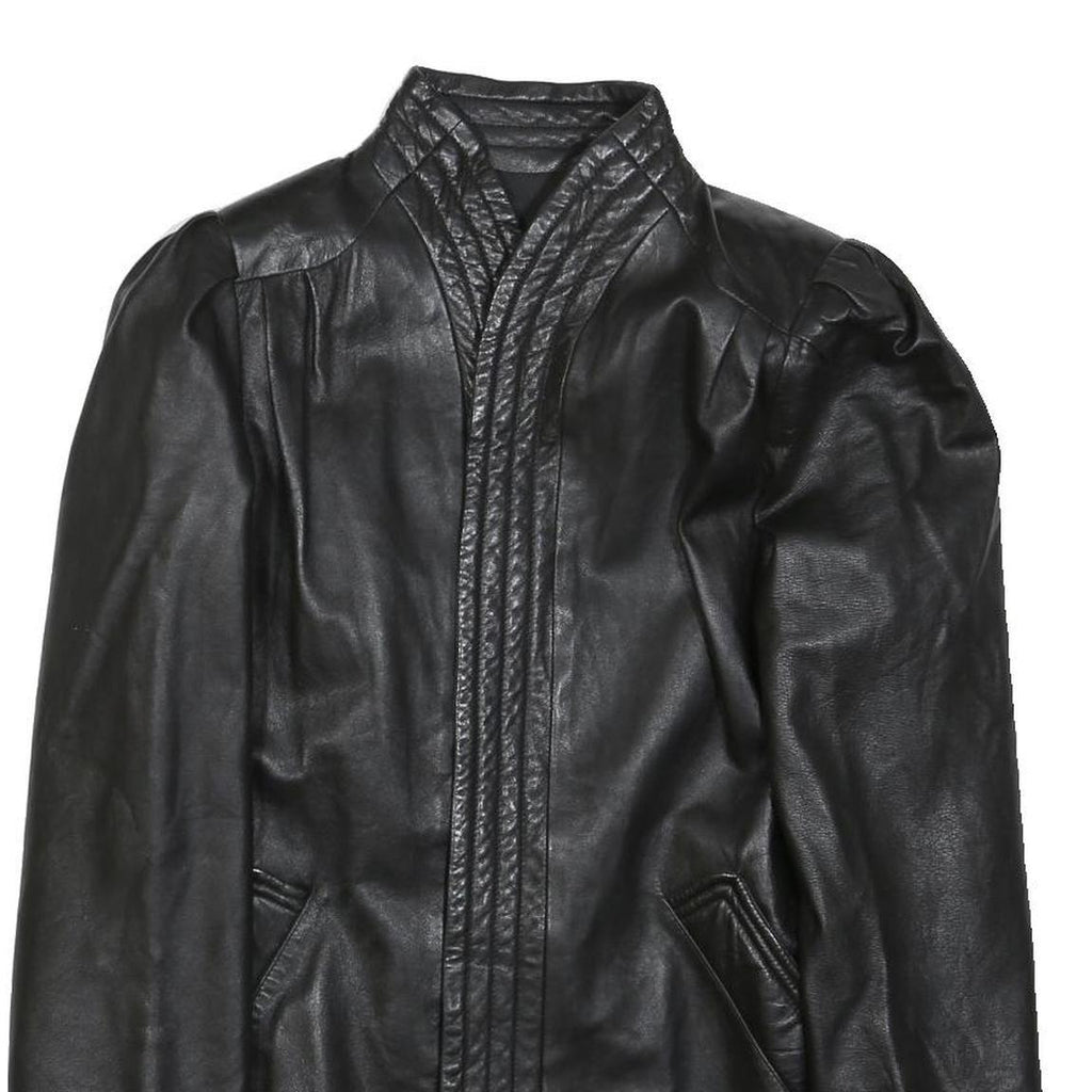 Womens Black Faux Leather Classic Jacket L Woven Plain Stylish Puff Sleeve