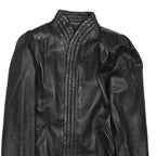 Womens Black Faux Leather Classic Jacket L Woven Plain Stylish Puff Sleeve