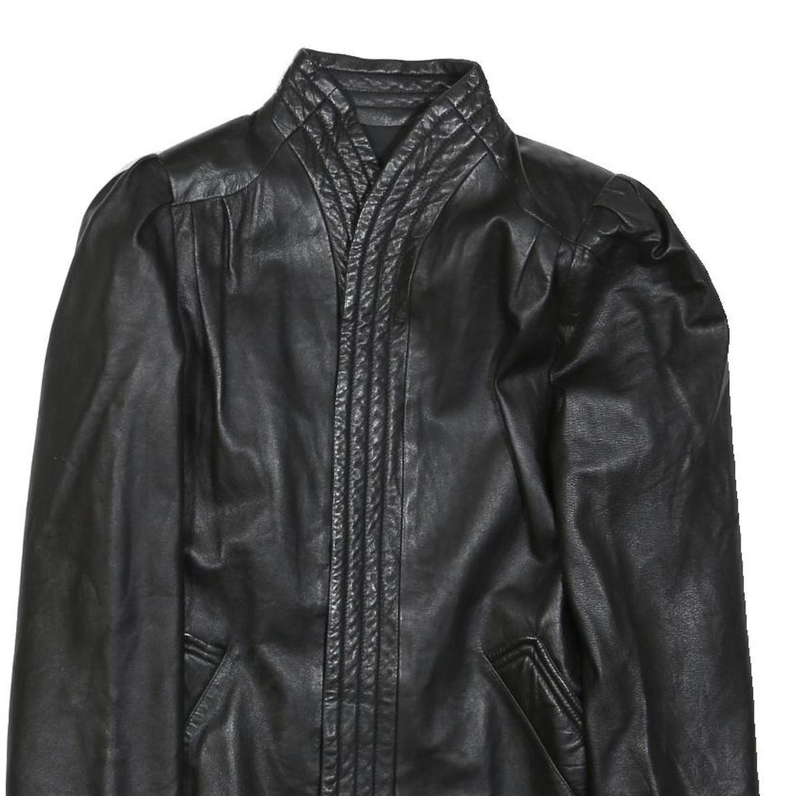 Womens Black Faux Leather Classic Jacket L Woven Plain Stylish Puff Sleeve