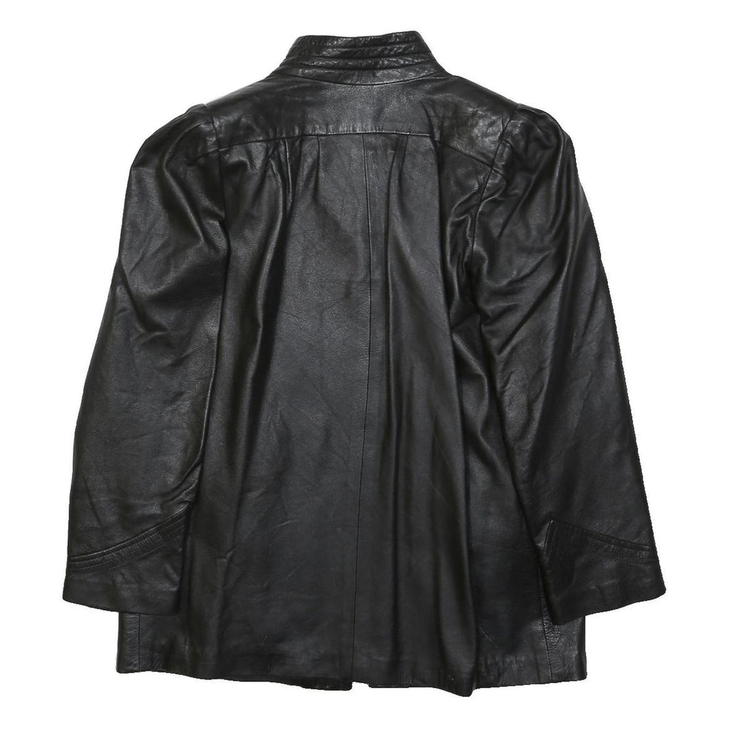 Womens Black Faux Leather Classic Jacket L Woven Plain Stylish Puff Sleeve