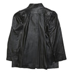 Womens Black Faux Leather Classic Jacket L Woven Plain Stylish Puff Sleeve