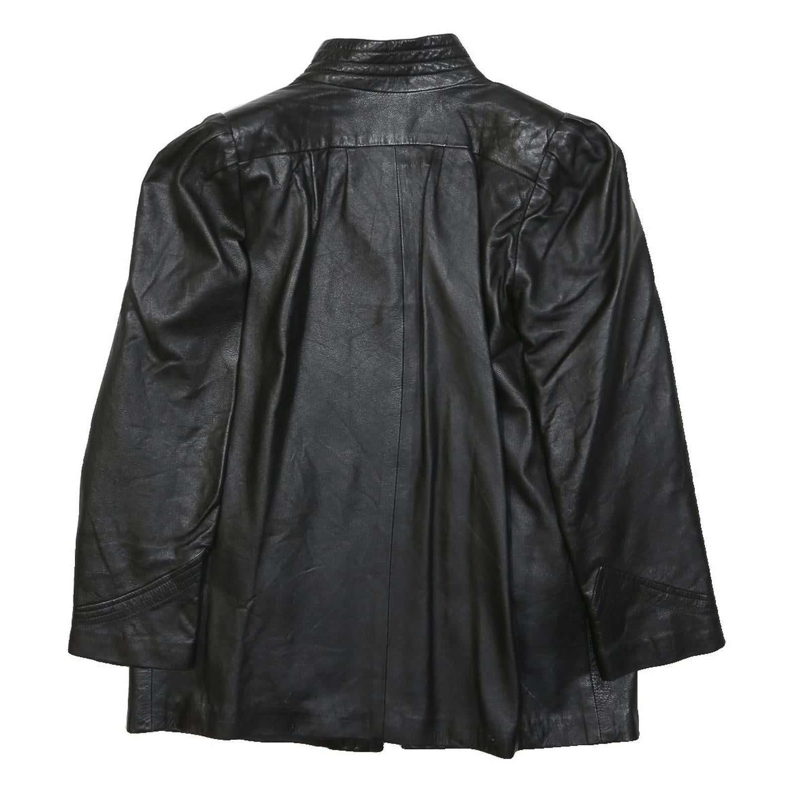 Womens Black Faux Leather Classic Jacket L Woven Plain Stylish Puff Sleeve