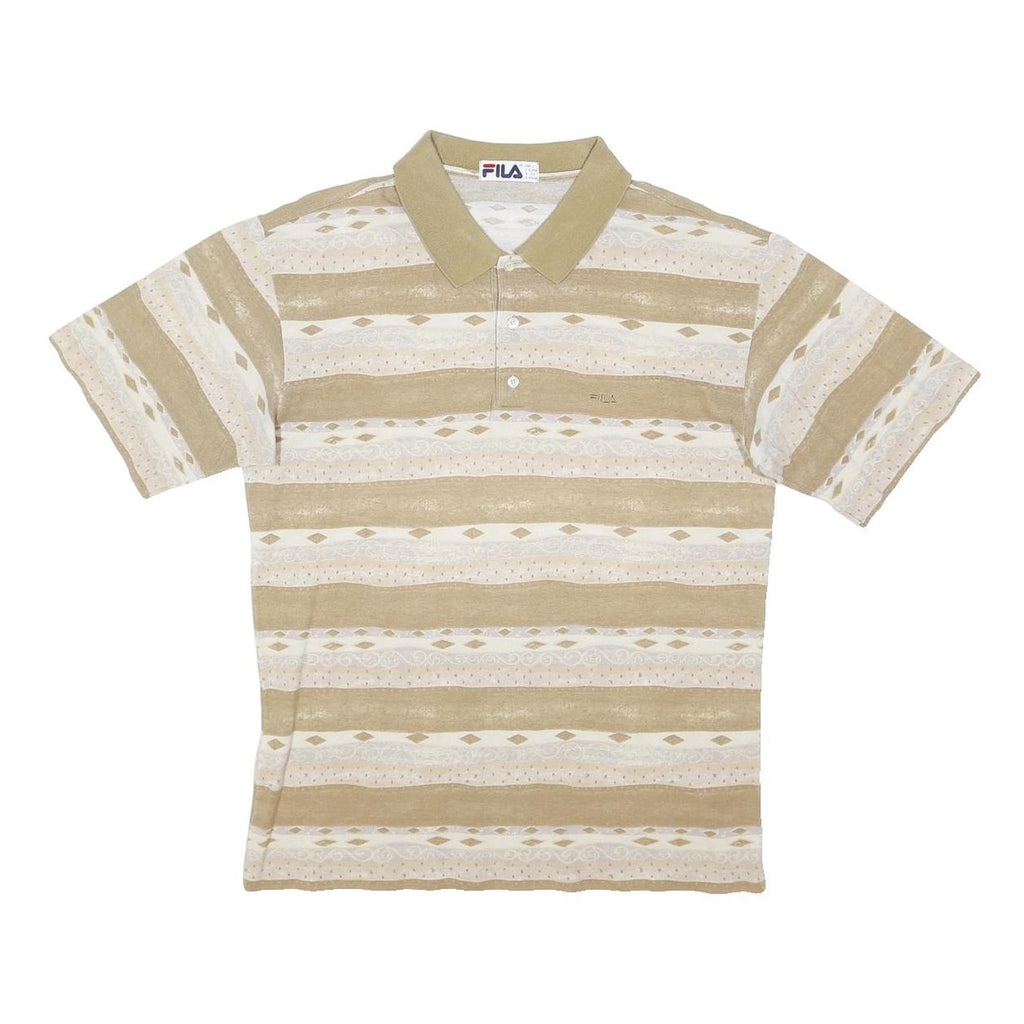 FILA Mens Beige & Cream Short Sleeve Stripe Polo Shirt L Cotton Blend