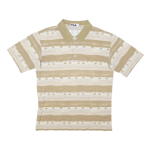 FILA Mens Beige & Cream Short Sleeve Stripe Polo Shirt L Cotton Blend